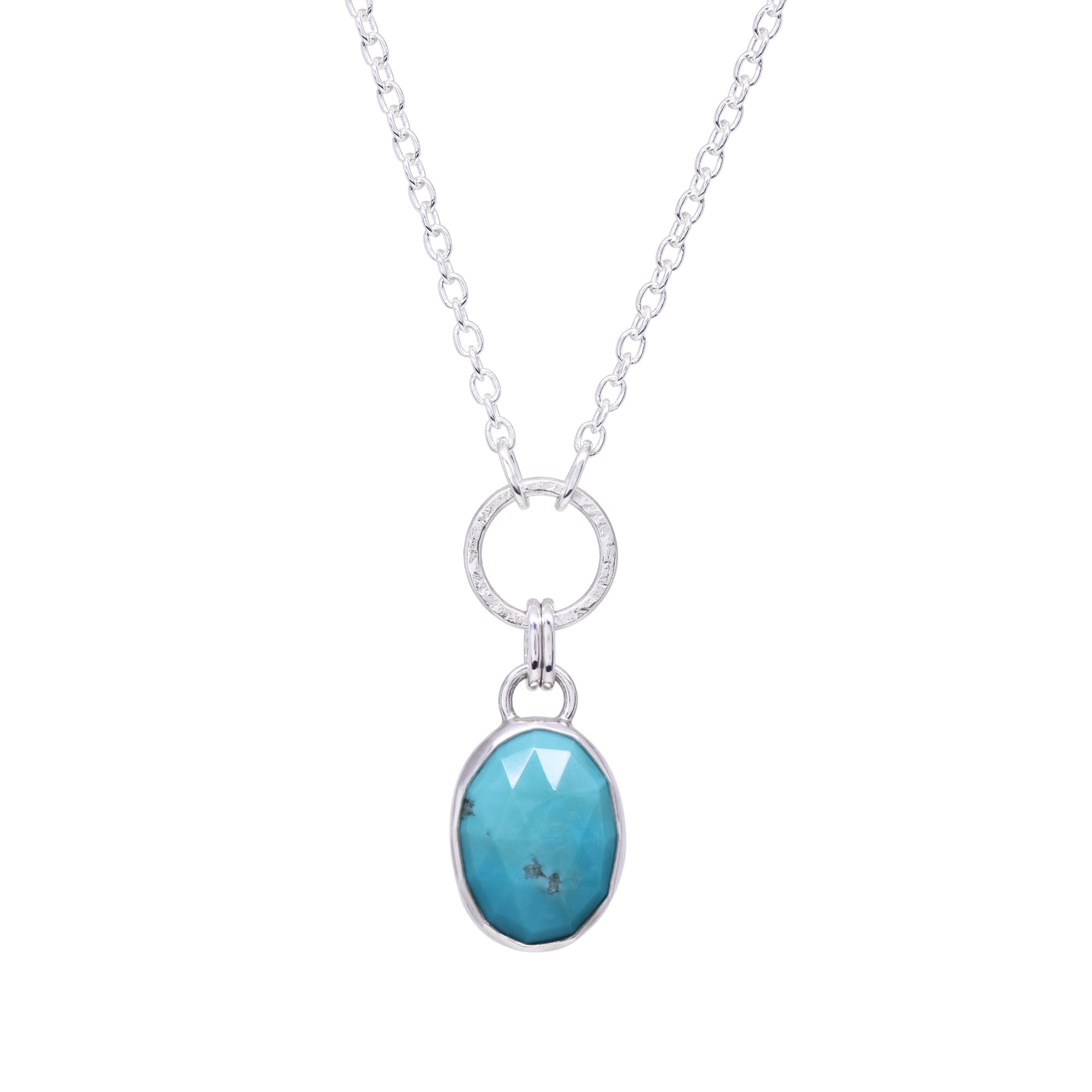 Balance Gem Necklace - Rose Cut Larimar - Bright Sterling