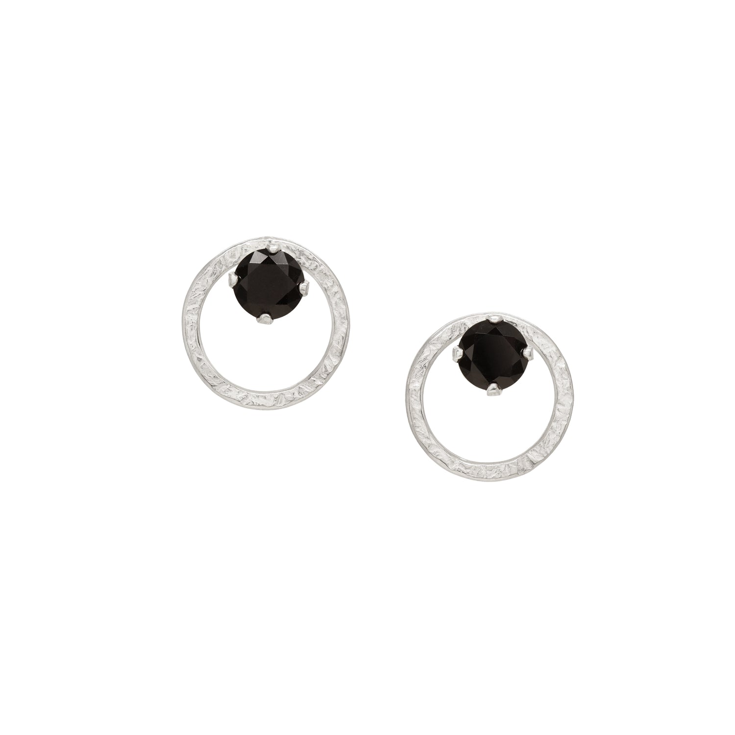 Terrain Gem Circle Studs - Black Spinel &amp; Bright Sterling