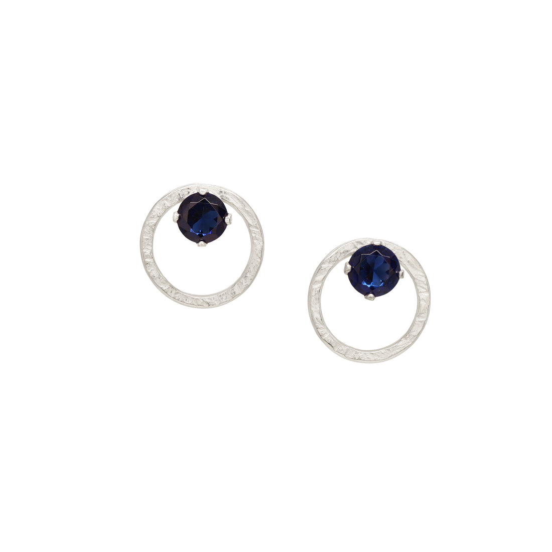 Terrain Gem Circle Studs - Sapphire &amp; Bright Sterling