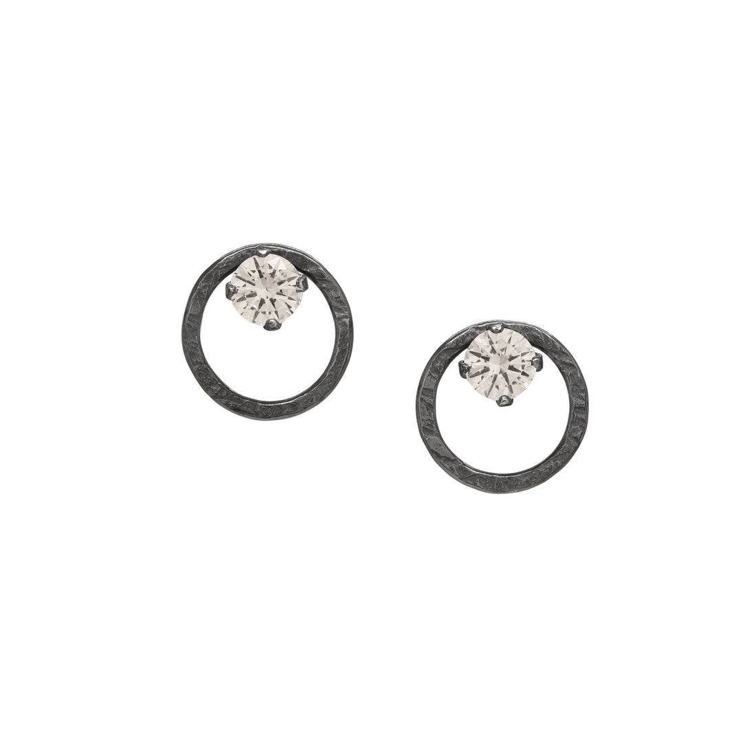 Terrain Gem Circle Studs - White Sapphire &amp; Dark Sterling