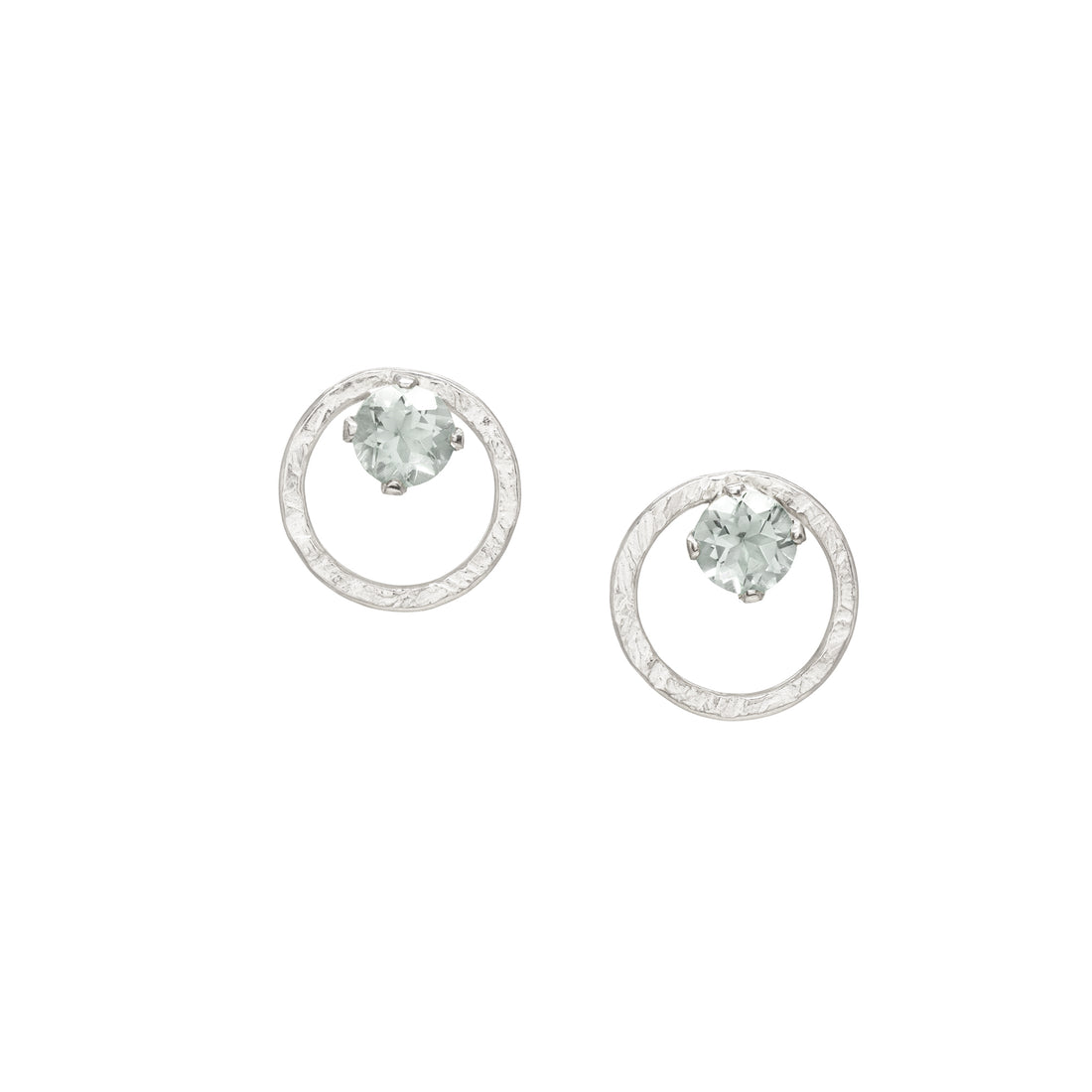 Terrain Gem Circle Studs - Light Green Quartz &amp; Bright Sterling