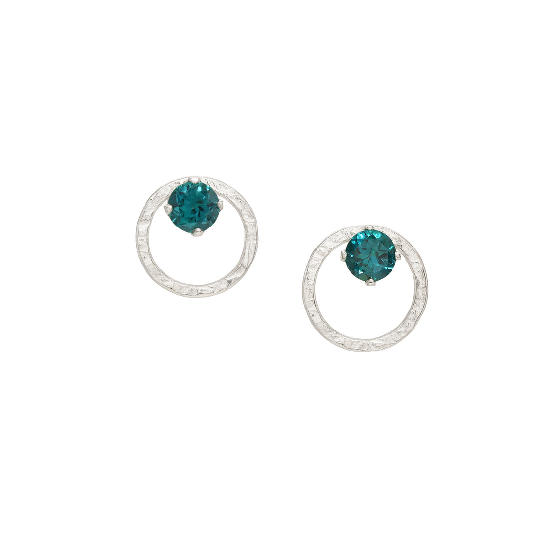 Terrain Gem Circle Studs - Teal Topaz &amp; Bright Sterling