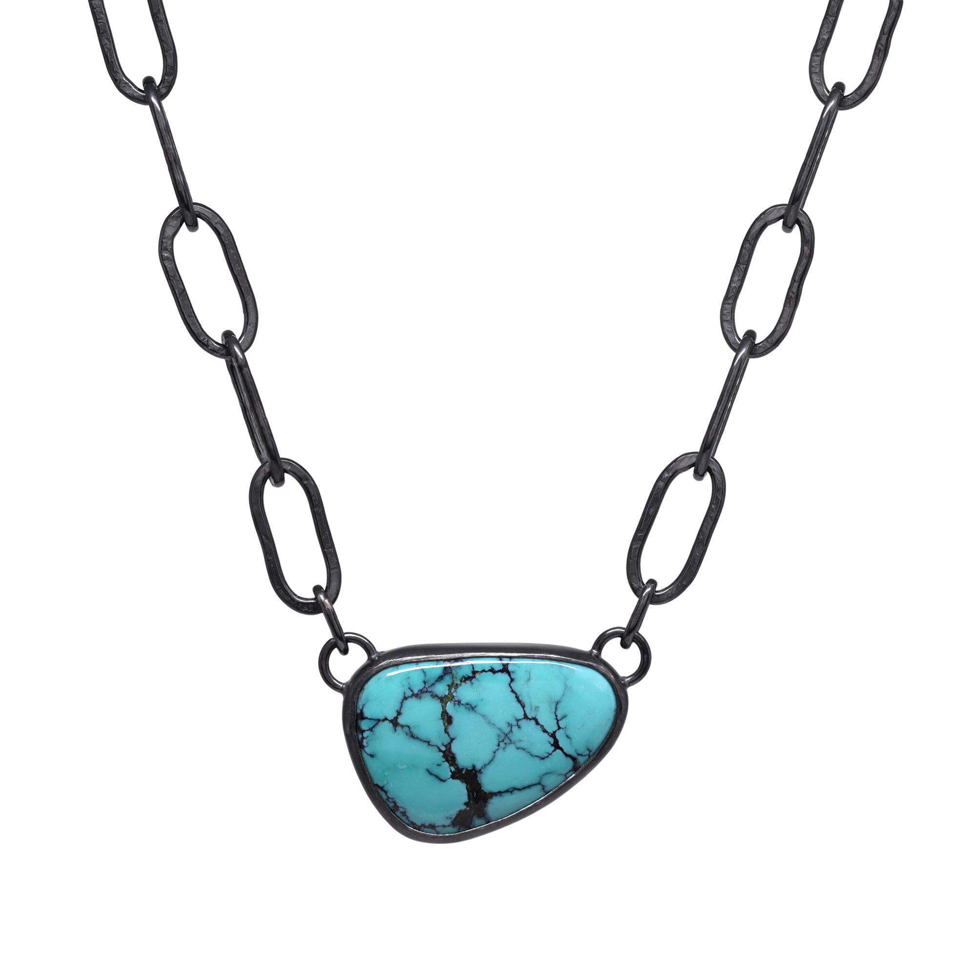 Balance Chain Necklace - Tibetan Turquoise - Dark Sterling