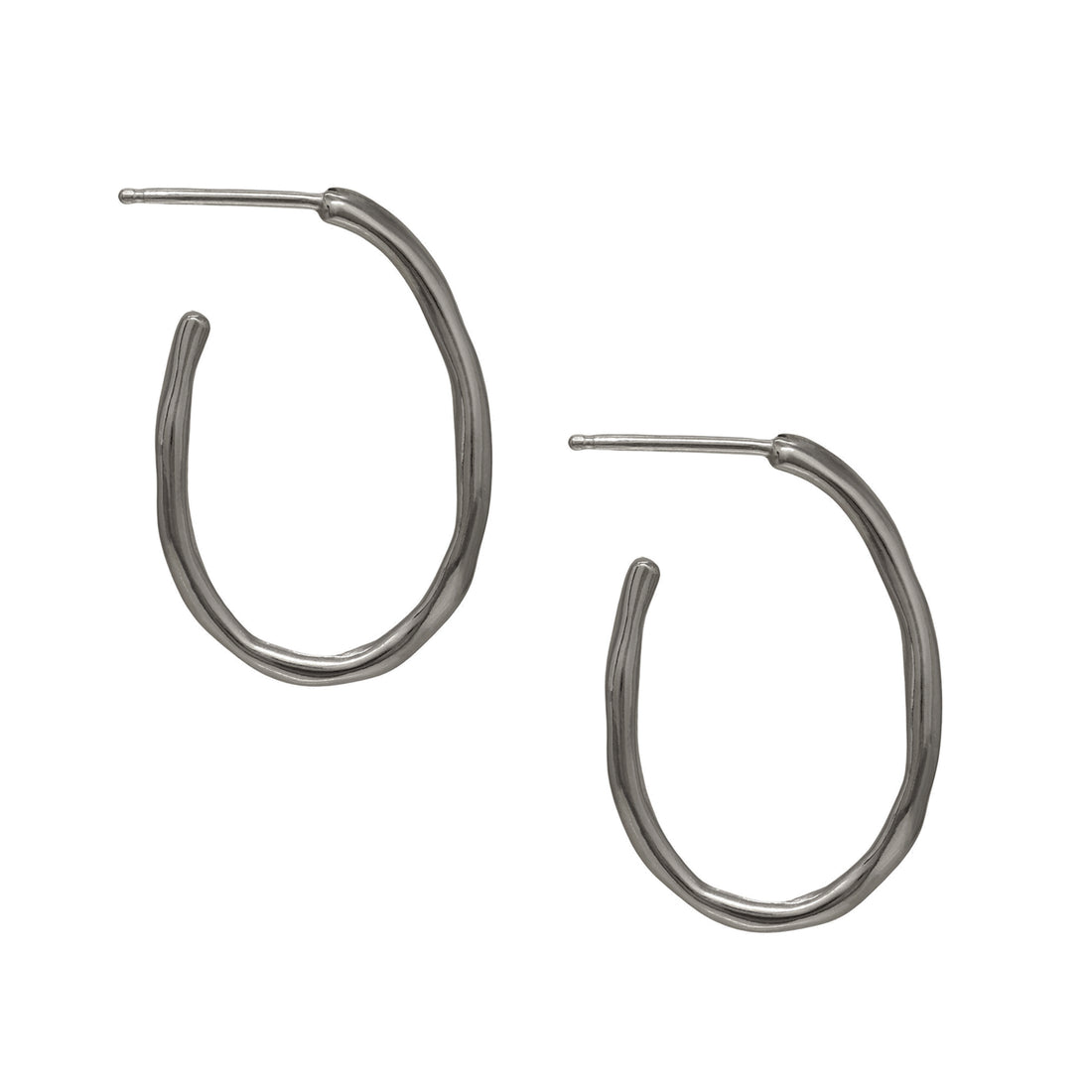 Tidal Oval Hoop Earrings - Dark Sterling Silver
