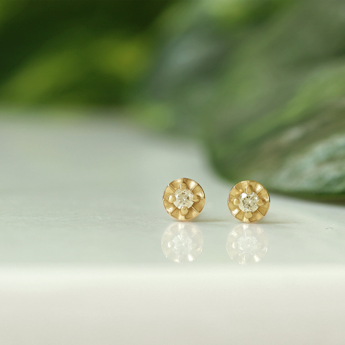 Tiny Star Studs - Diamond &amp; 14K Yellow Gold