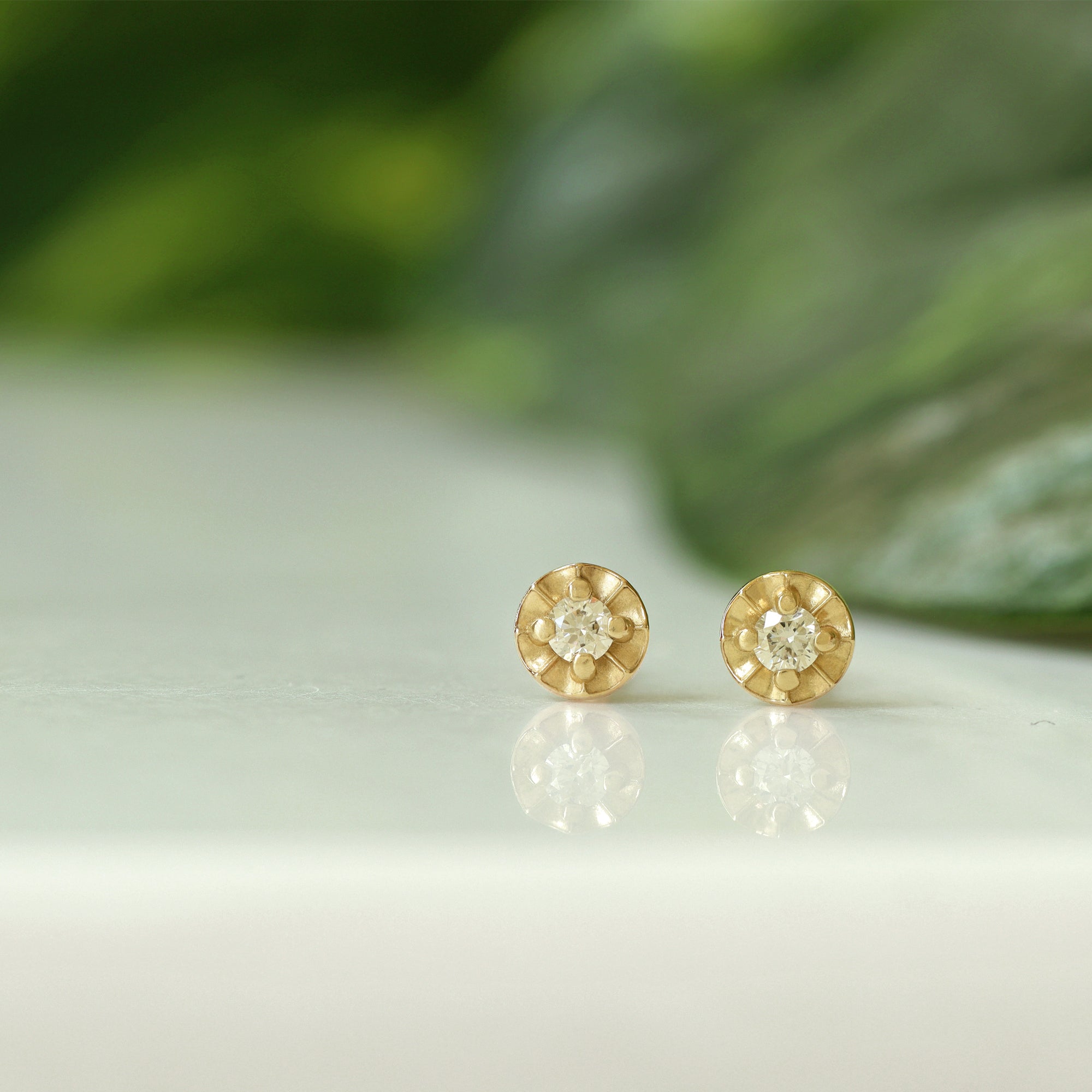 Tiny Star Studs - Diamond &amp; 14K Yellow Gold