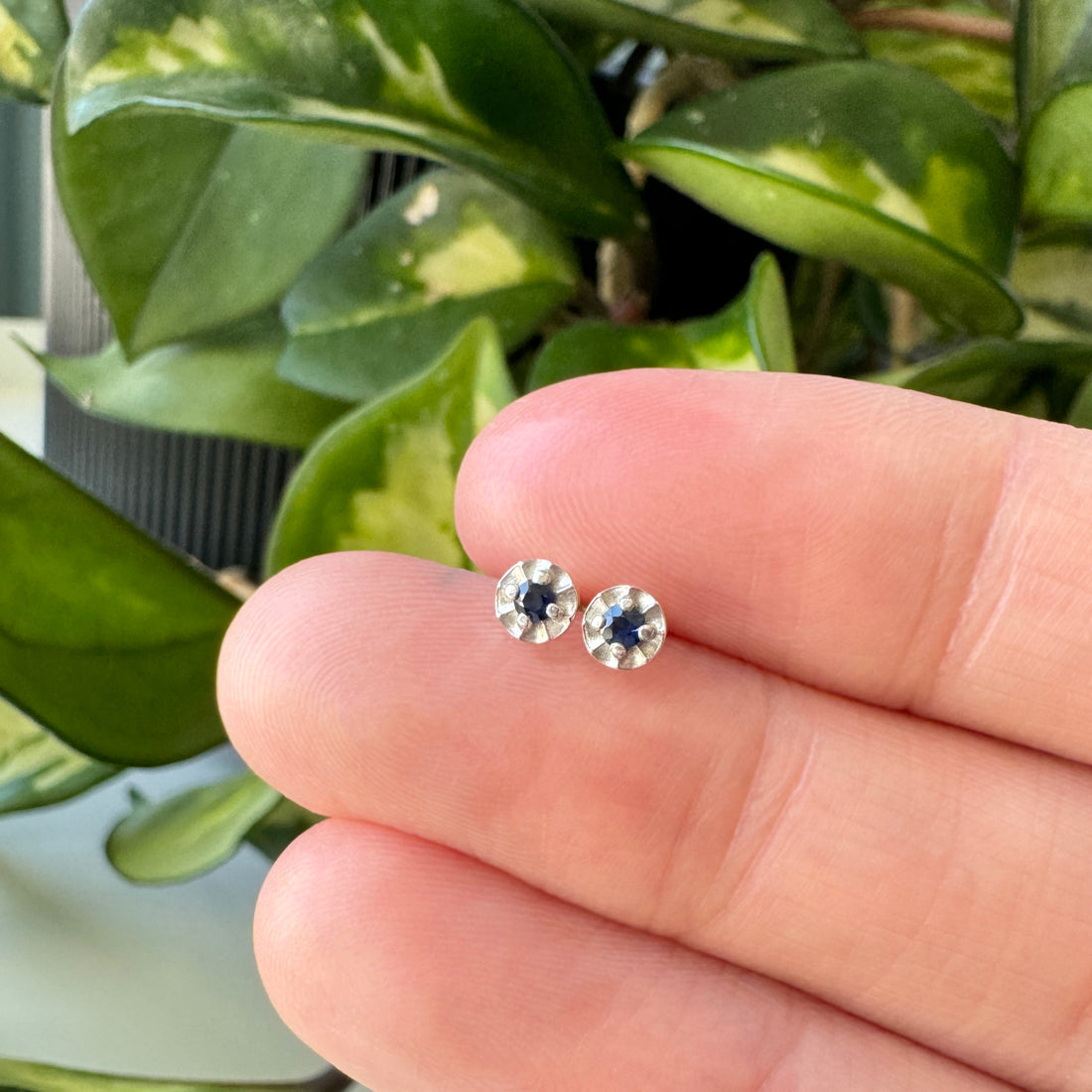 Tiny Star Studs - Sapphire &amp; Bright Sterling