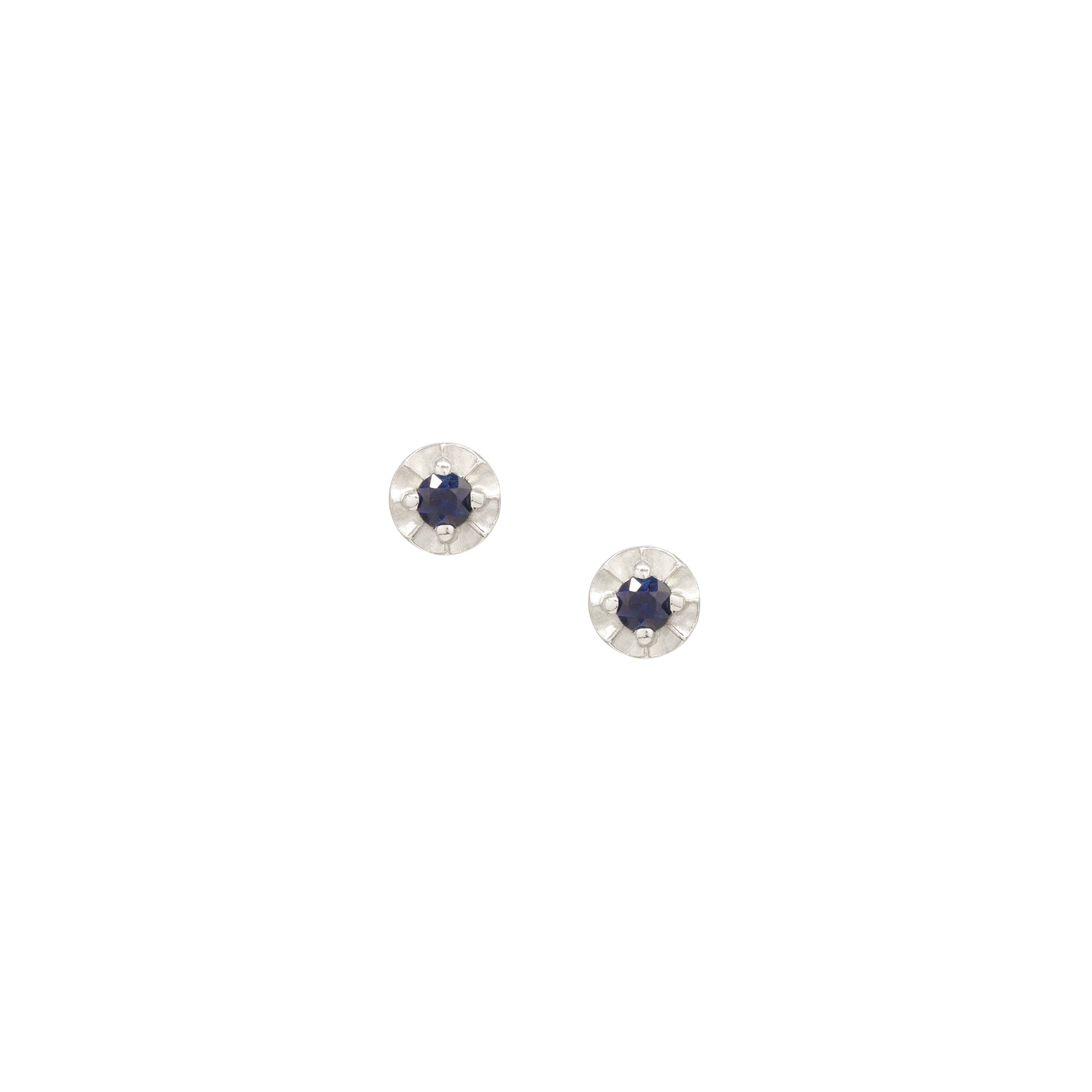 Tiny Star Studs - Natural Sapphire &amp; Bright Sterling