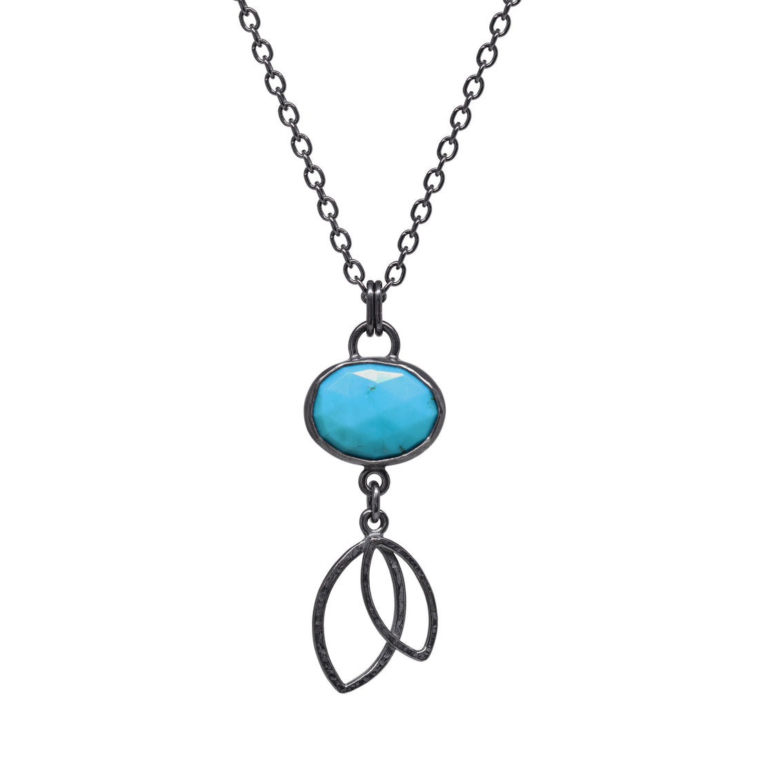 Double Leaf Necklace Small - Turquoise - Dark Sterling