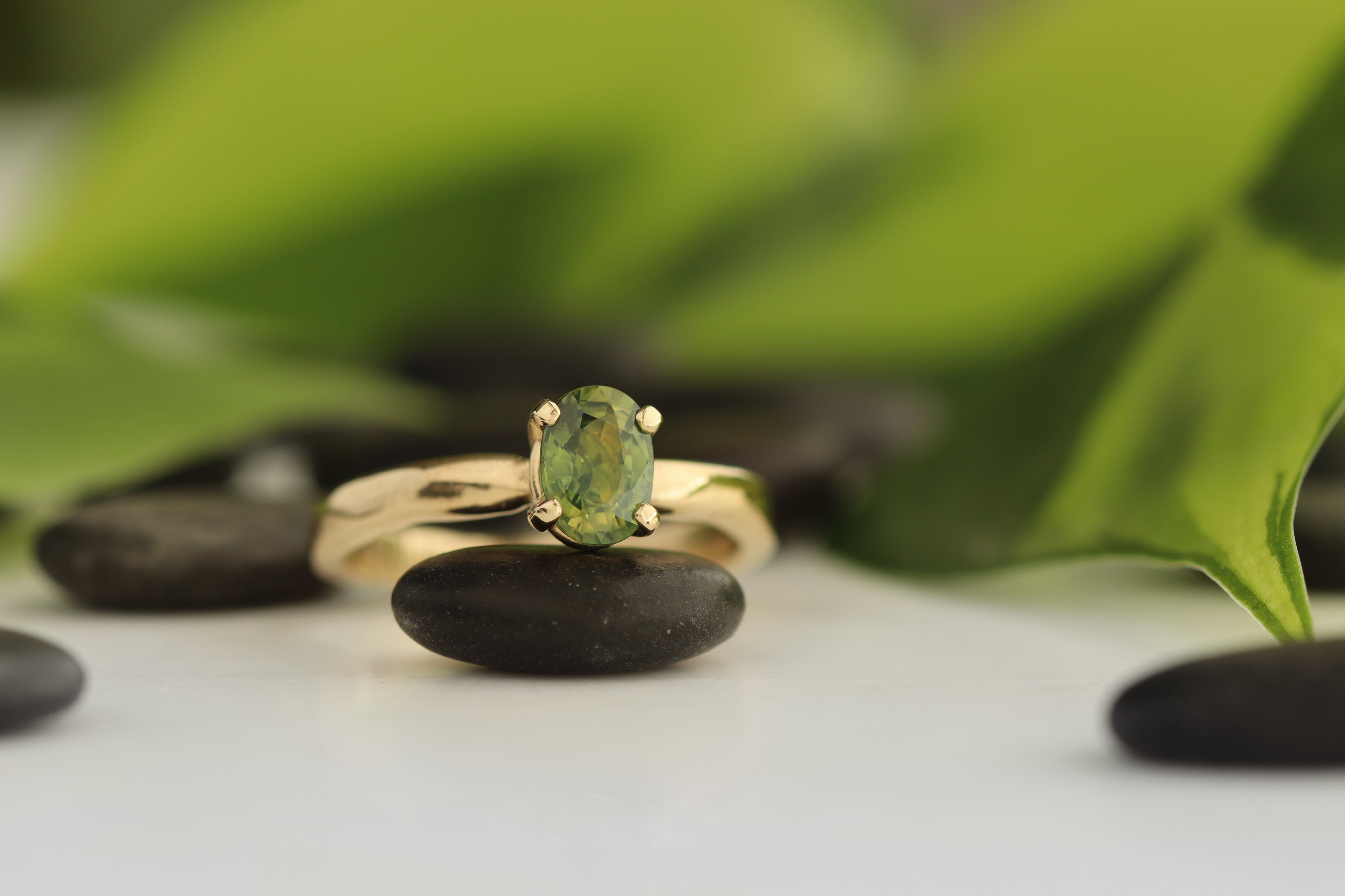 Yellow Gold Prong Set Green Australian Sapphire