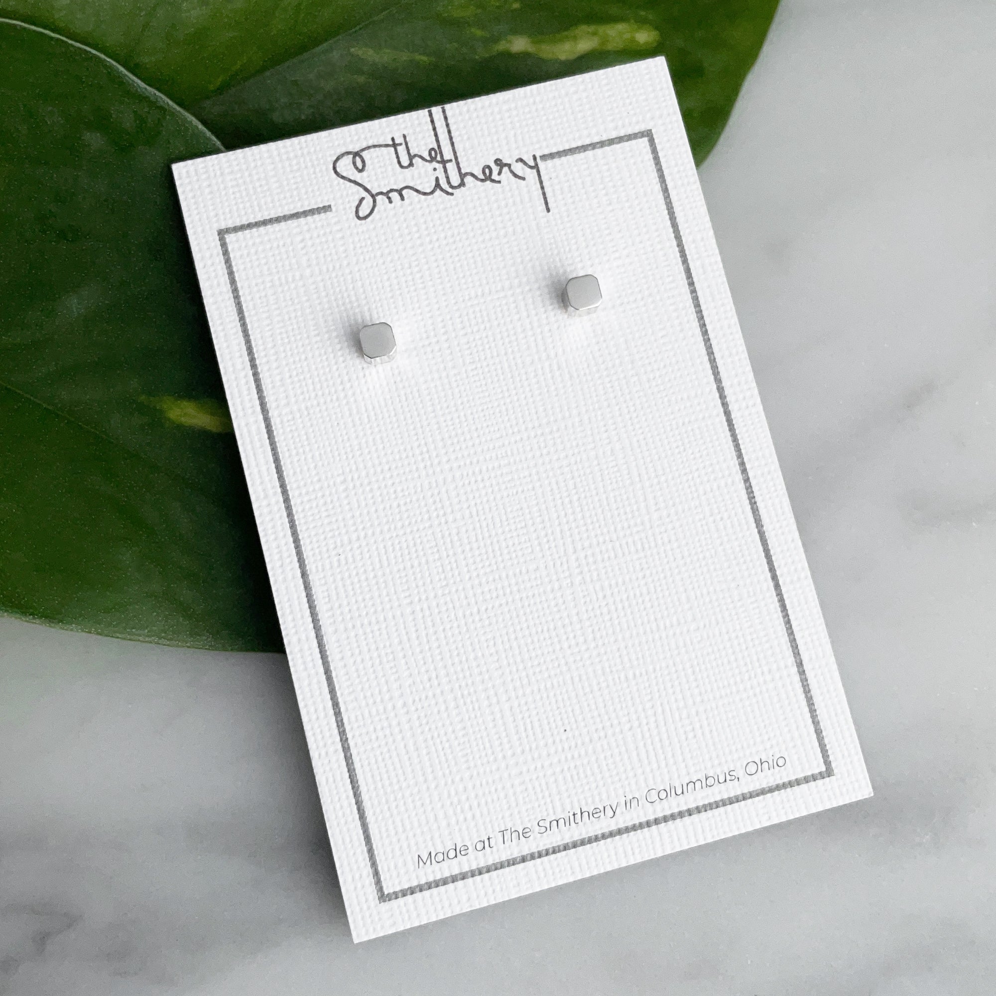 Tiny Cube Studs - Bright Sterling