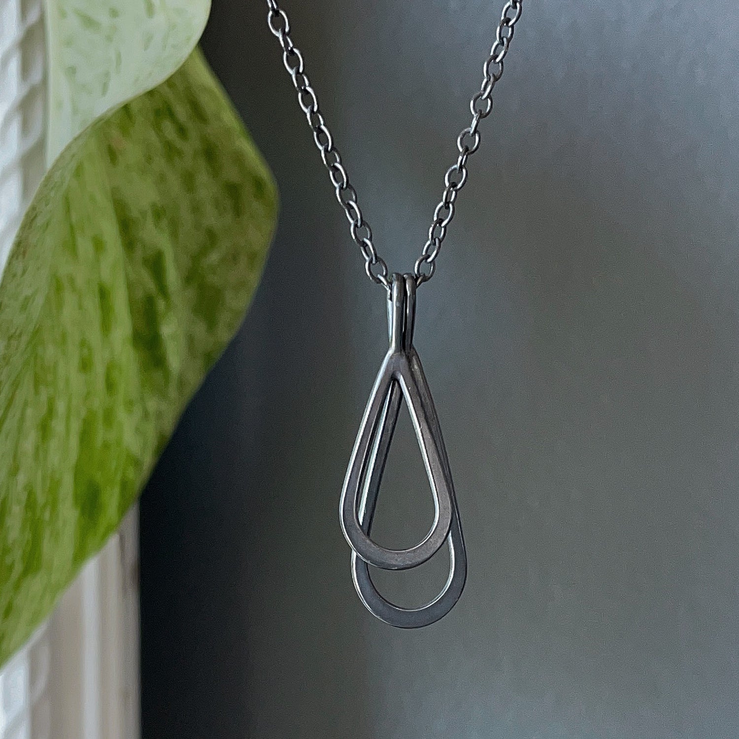 Teardrop Necklace - Dark Sterling Double