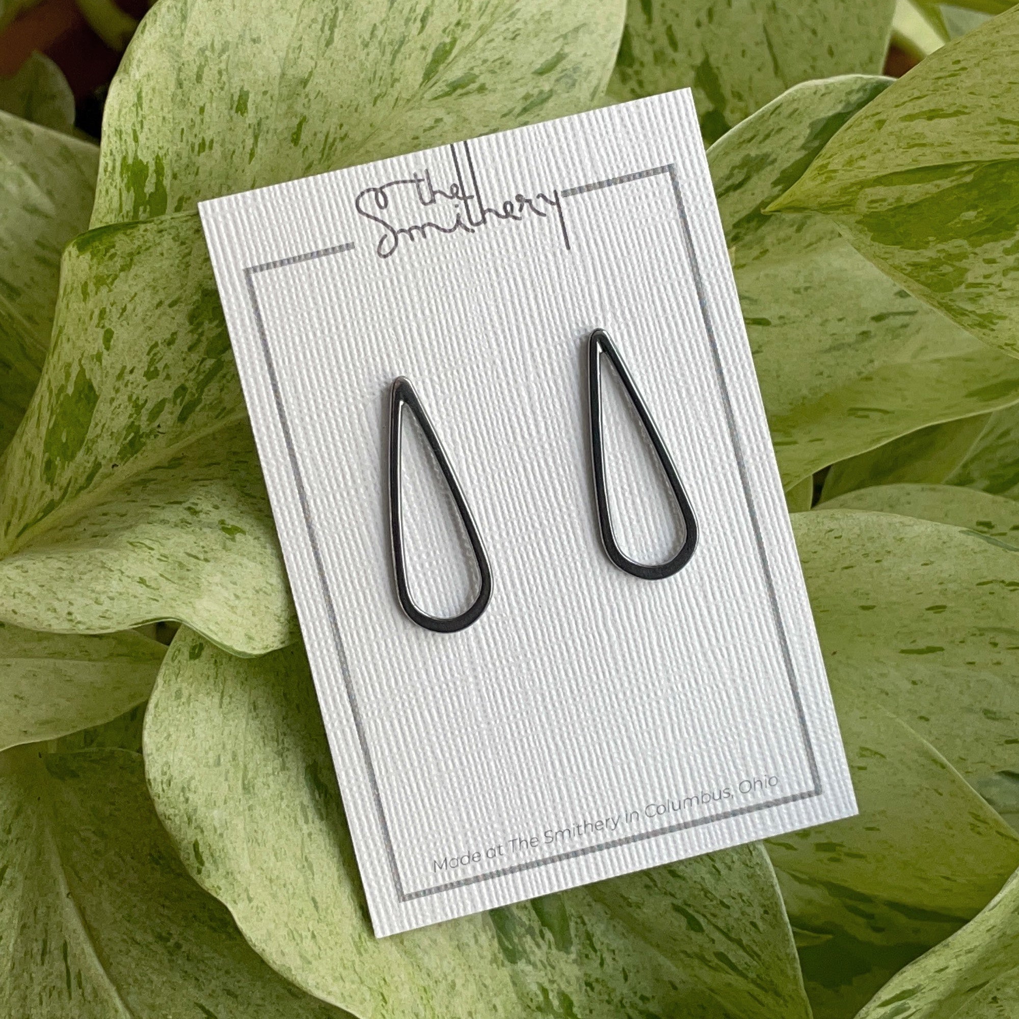 Teardrop Studs - Large - Dark Sterling