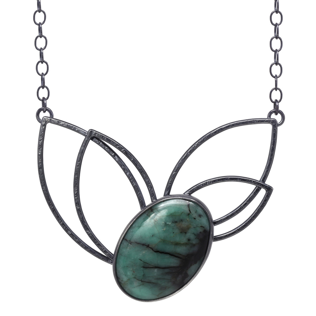 Cluster Leaf Statement Necklace - Emerald - Dark Sterling