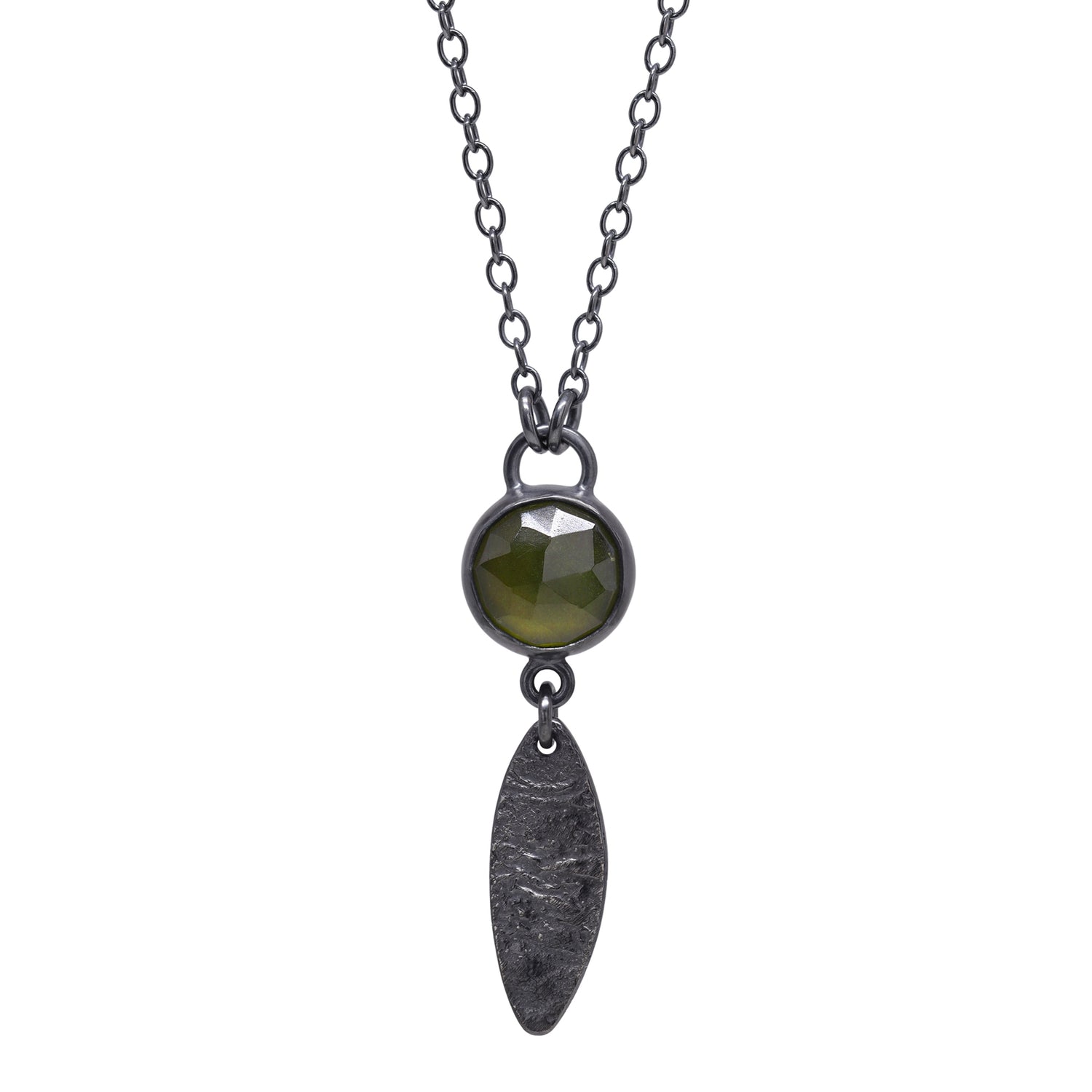 Basalt Necklace - Vesuvianite - Dark Sterling