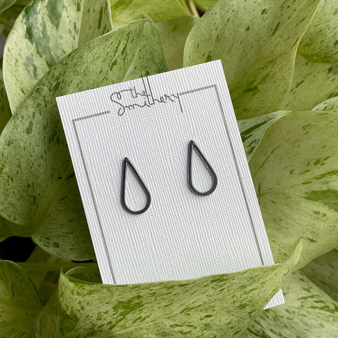 Teardrop Studs - Dark Sterling