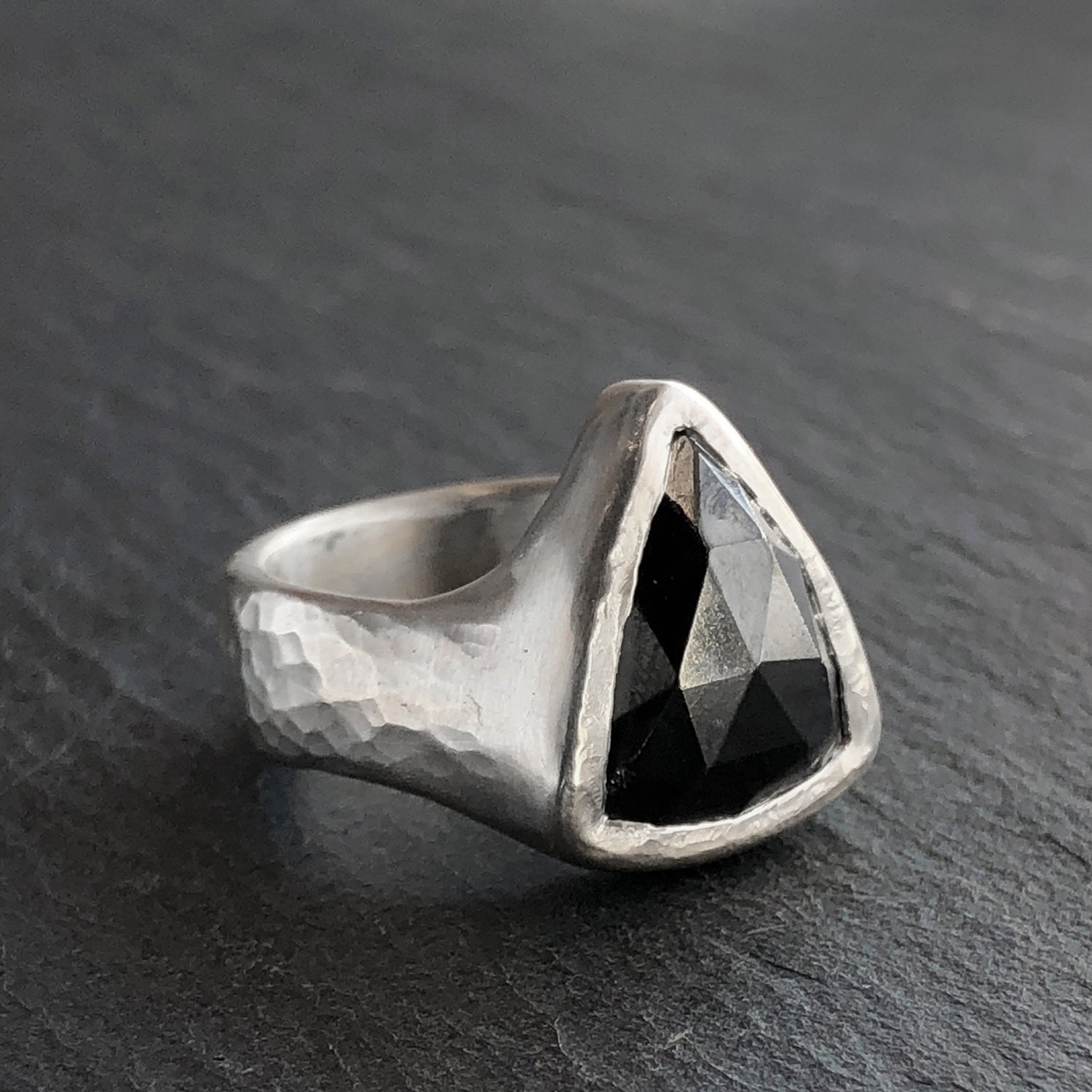 Saga Triangle Ring - Hematite &amp; Sterling